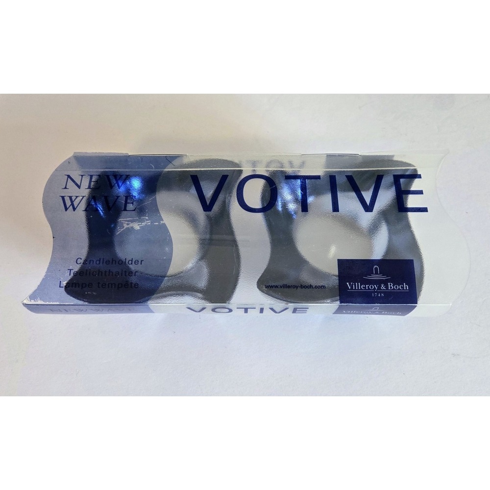 Villeroy & Boch 2 Blue Tealight Votive Candle Holders Lead‎ Crystal NEW Sealed